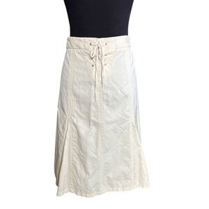 J. Crew Ivory Linen-Blend, Paneled A-Line Skirt With Corset Detail, Size 14